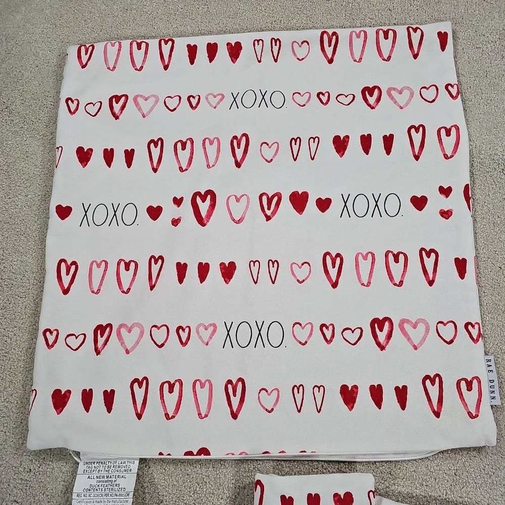 Rae Dunn Pillowcase Pillow Cover Cotton Hearts XOXO Valentines Day Love 20 X 20